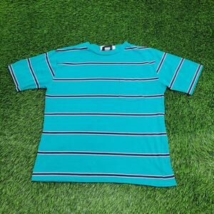 Vintage 90s Blank Stripes Shirt Womens Large 21x24 Green USA